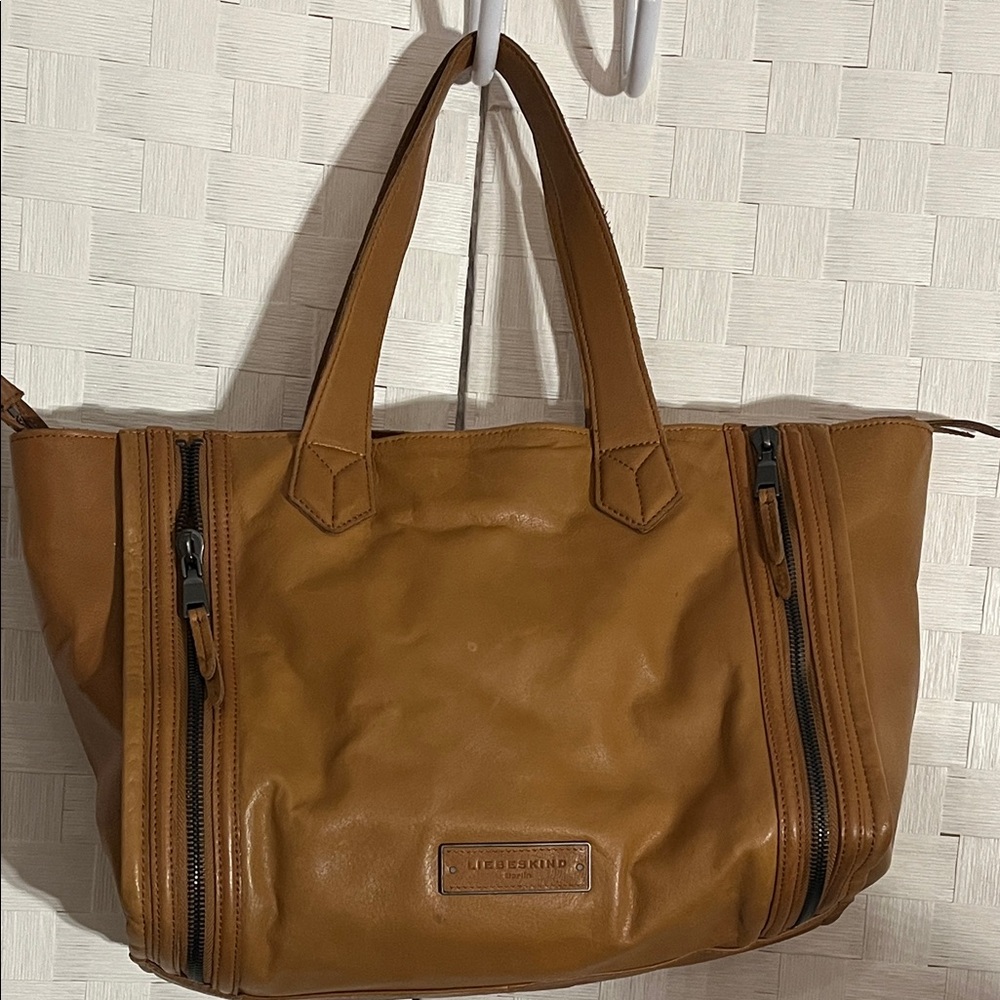 Liebeskind Leather Tote in Cognac Brown